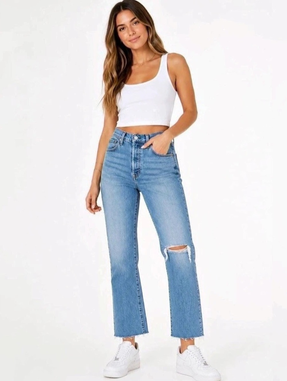 Levi's premium Wedgie Straight Jeans Straight Leg Distressed Blue Jeans